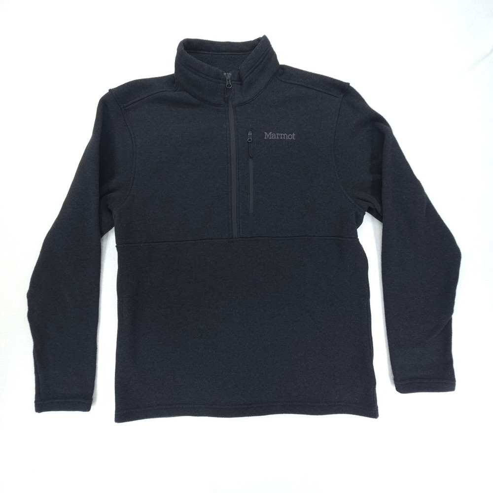Marmot Fleece Pullover Men XL Black Drop Line Half Zip Chest Pocket Outdoor
